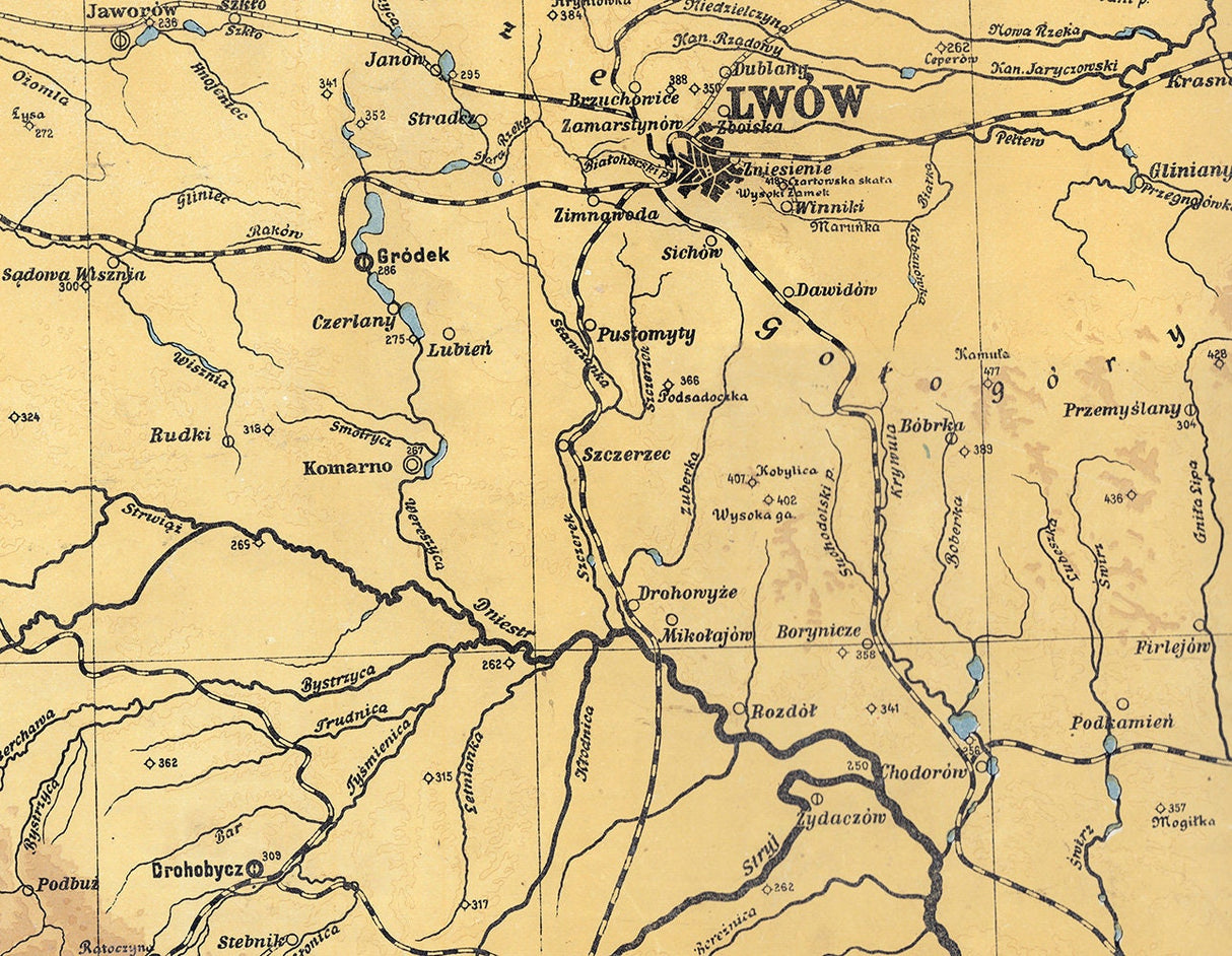 1894 Map of Galicia and Lodomeria Carpathian Mountains