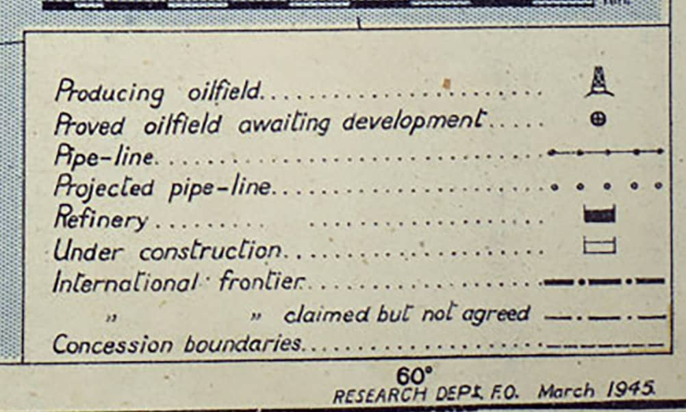 1945 Map of Middle Eastern Country Oil Fields and the USSR