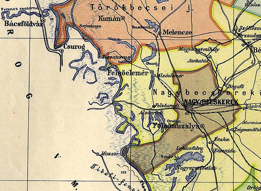 1912 Map of Torontal County Kingdom of Hungary