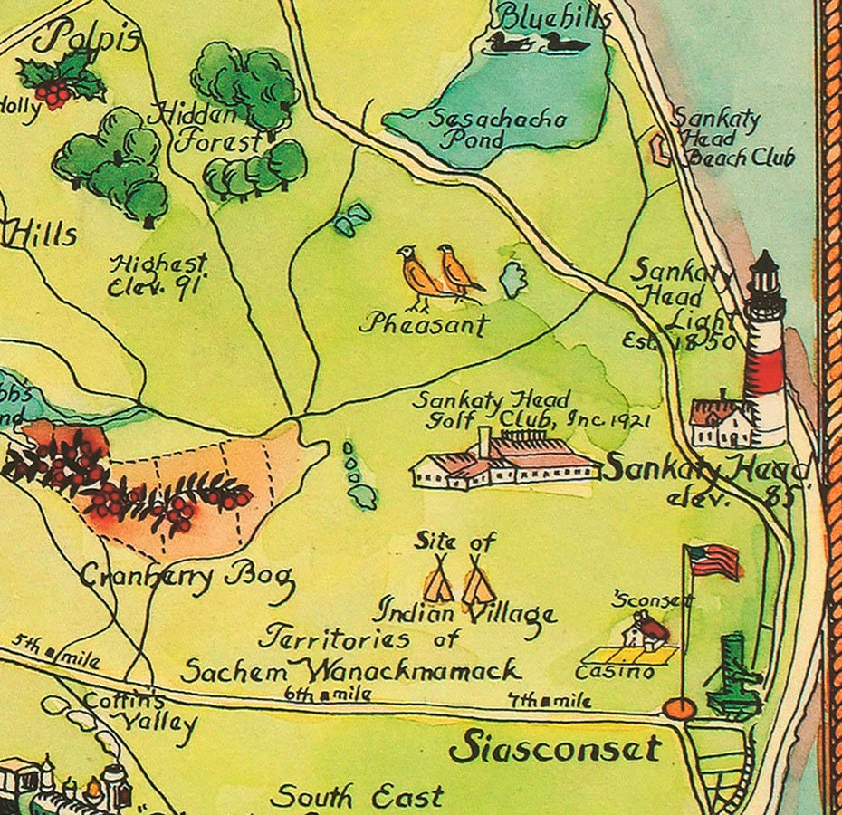 1946 Map of Nantucket Massachusetts Illustrated