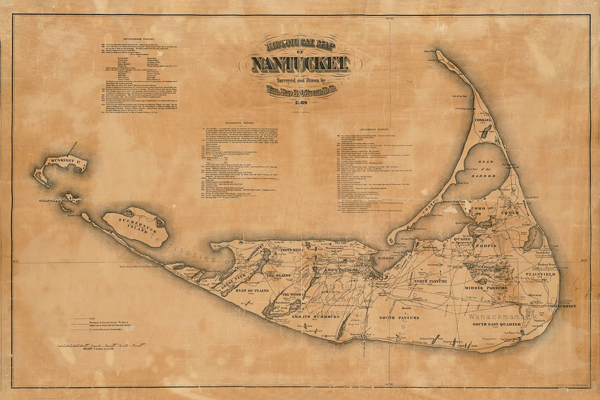 1869 Historical Map of Nantucket Island Massachusetts