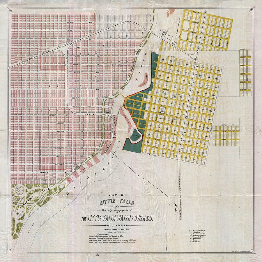 1887 Map of the town of Little Falls Minnesota