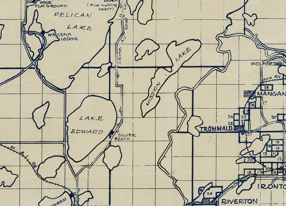 1923 Map of Crow Wing County Minnesota Showing Lakes and Mines