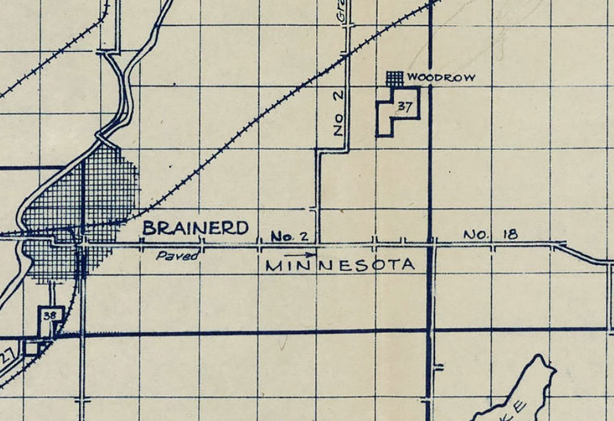 1923 Map of Crow Wing County Minnesota Showing Lakes and Mines
