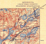 1918 Topo Map of Brainerd Minnesota Quadrangle Long Lake Mississippi River