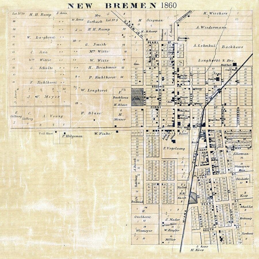 1860 Map of New Bremen Auglaize County Ohio