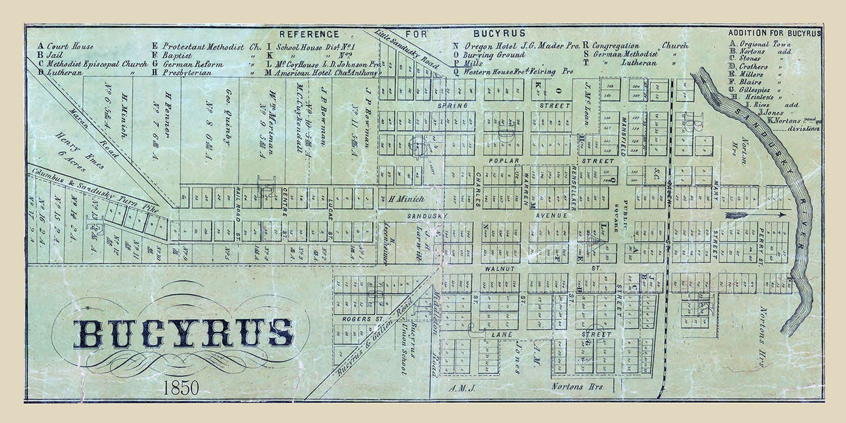 1850 Map of Bucyrus Crawford County Ohio