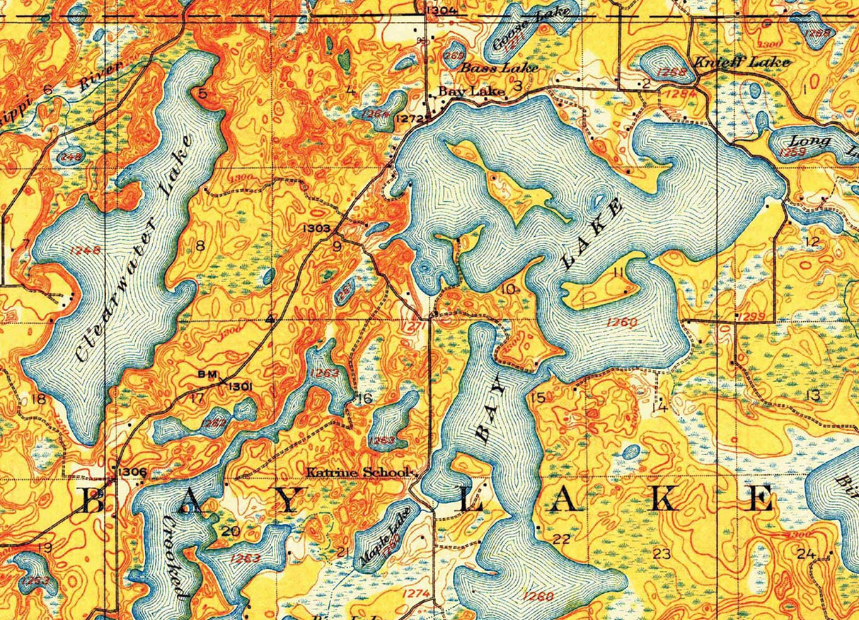 1914 Topo Map of Deerwood Minnesota Quadrangle Bay Lake Mille Lacs Lake
