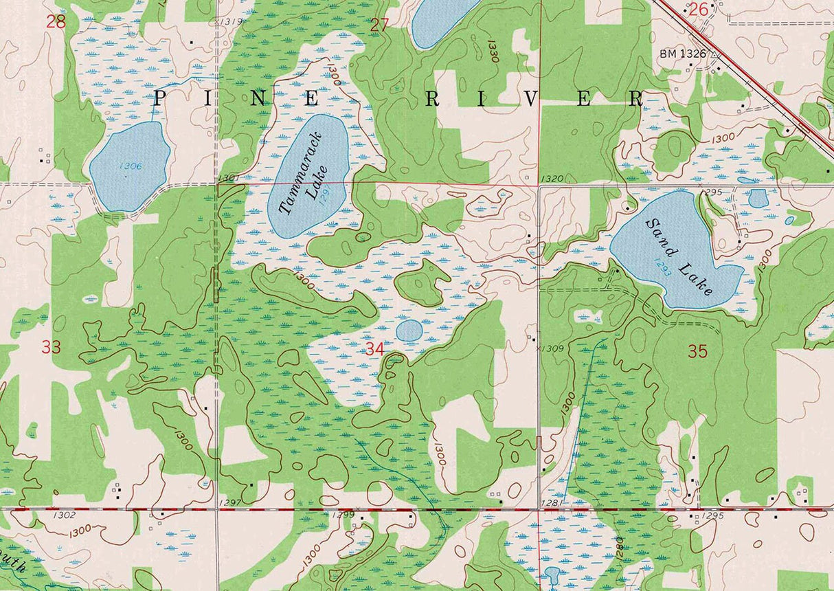 1959 Topo Map of Pine River Minnesota Quadrangle Norway Lake Chickamaw Beach