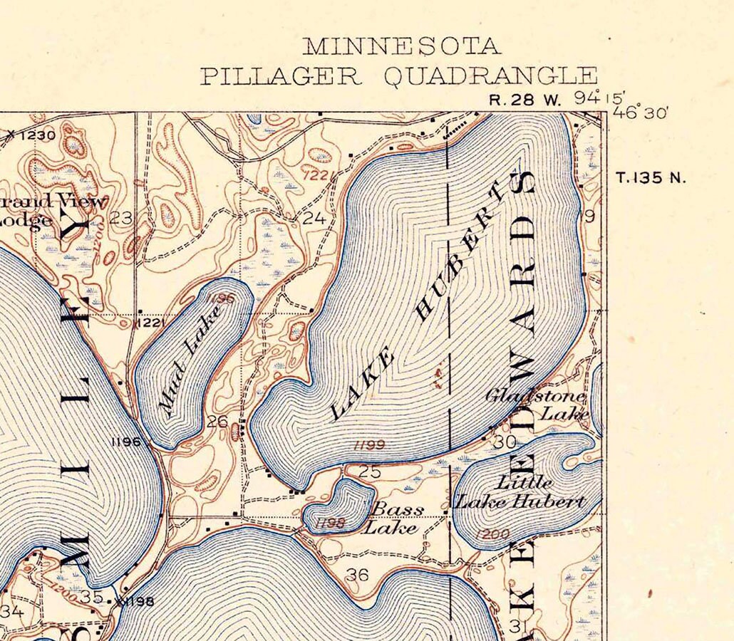 1919 Topo Map of Pillager Minnesota Quadrangle Gull Lake Rail Prairie