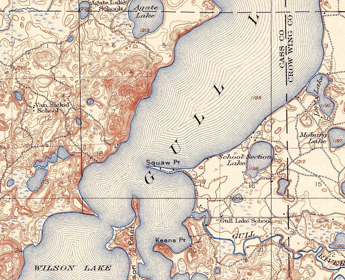 1919 Topo Map of Pillager Minnesota Quadrangle Gull Lake Rail Prairie