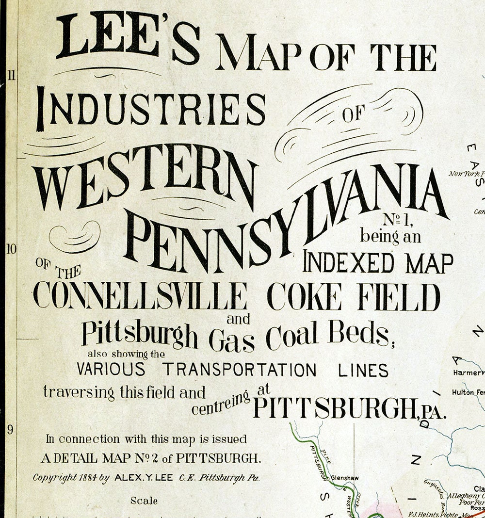 1884 Map of Western PA Industries Fayette Allegheny Westmoreland Washington