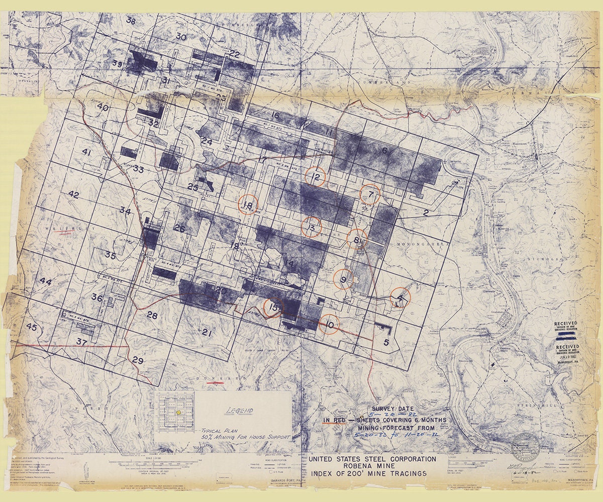 1982 Map of Robena Coal Mine Greene County Pennsylvania