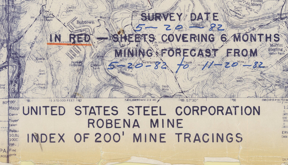 1982 Map of Robena Coal Mine Greene County Pennsylvania