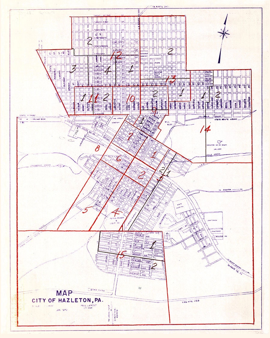 1972 Map of Hazleton Pennsylvania