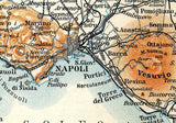 1910 Map of Napoli Vesuvius Italy Baedeker Map