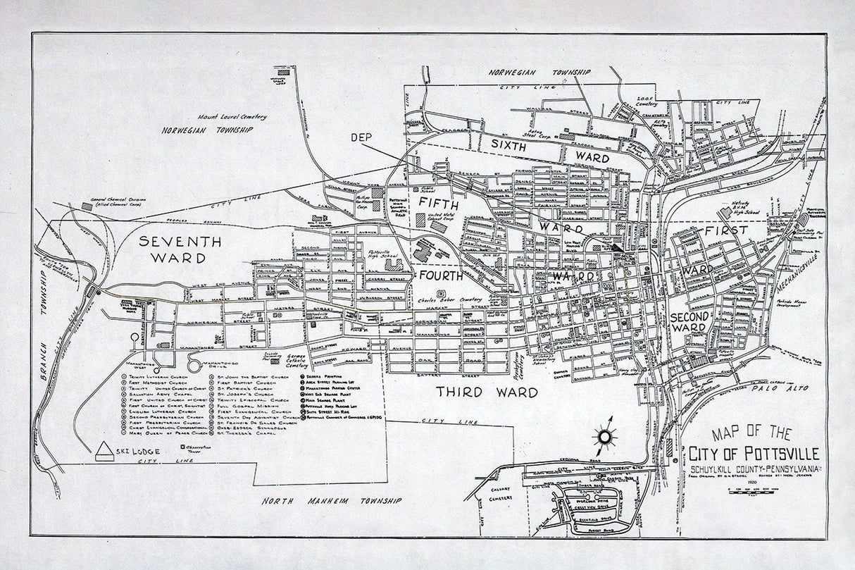 1920 Map of Pottsville Schuylkill County Pennsylvania