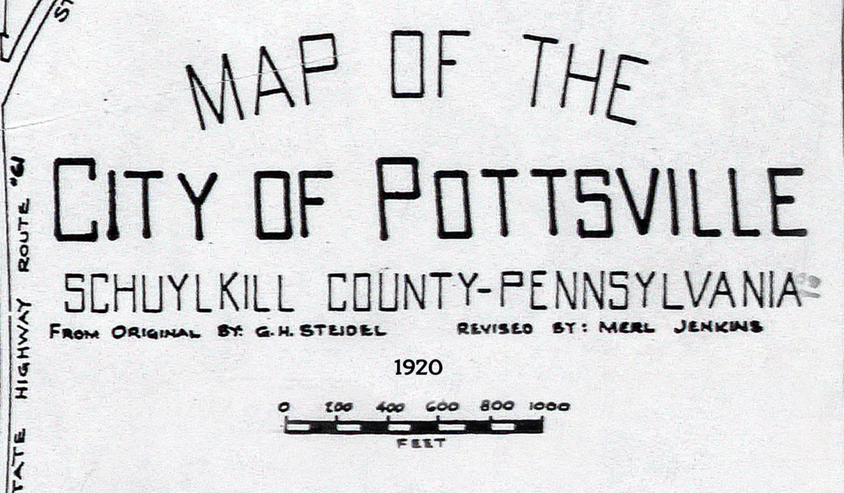 1920 Map of Pottsville Schuylkill County Pennsylvania