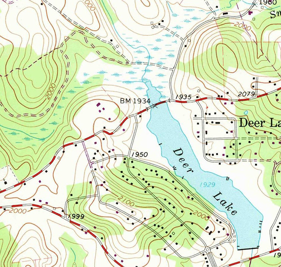 1964 Map of Deer Lake Fayette County Pennsylvania