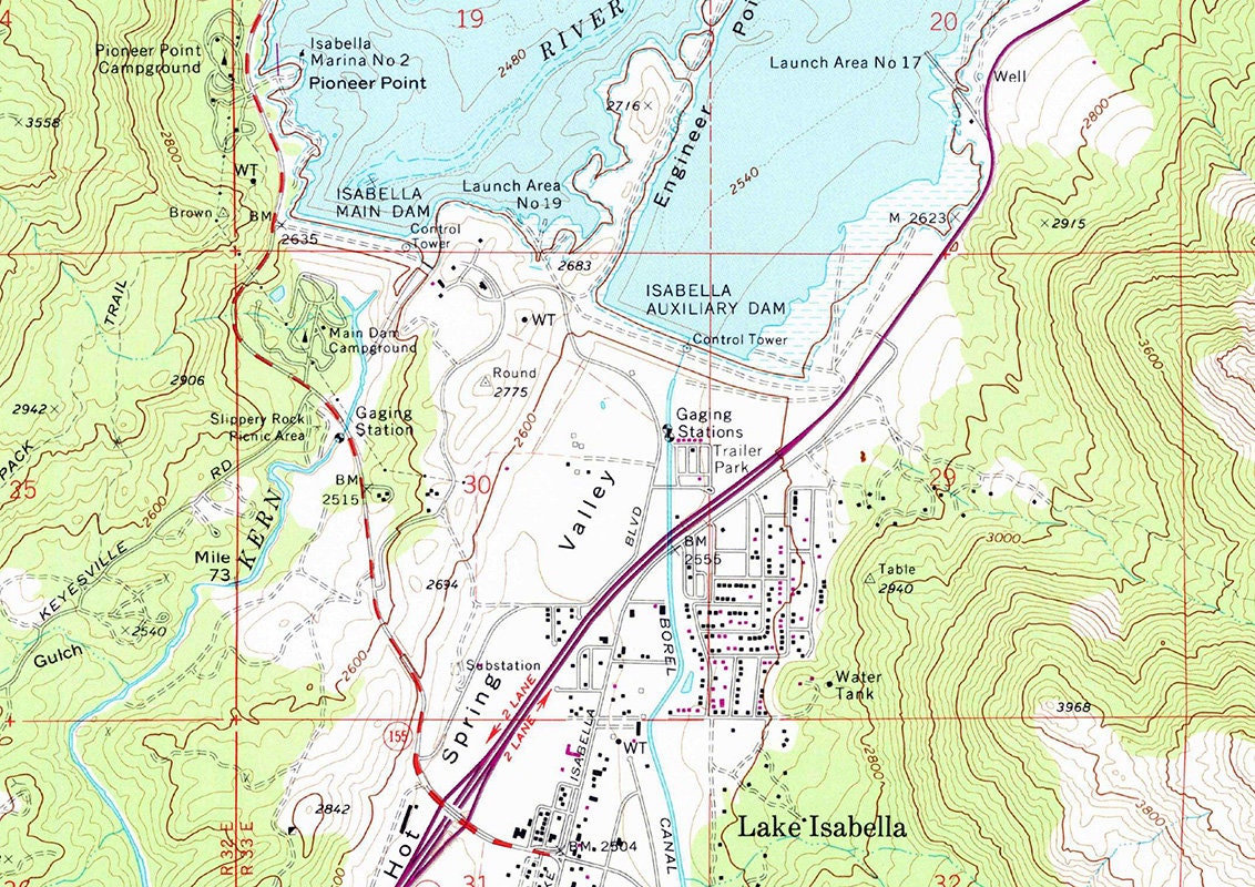 1972 Map of Lake Isabella California Bakersfield