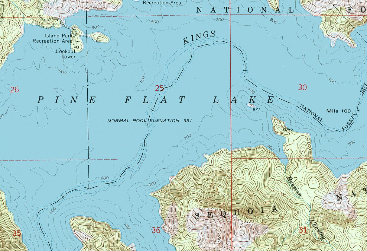 1987 Map of Pine Flat Lake California