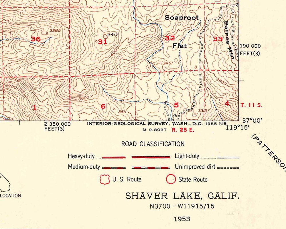 1953 Topo Map of Shaver Lake California Quadrangle