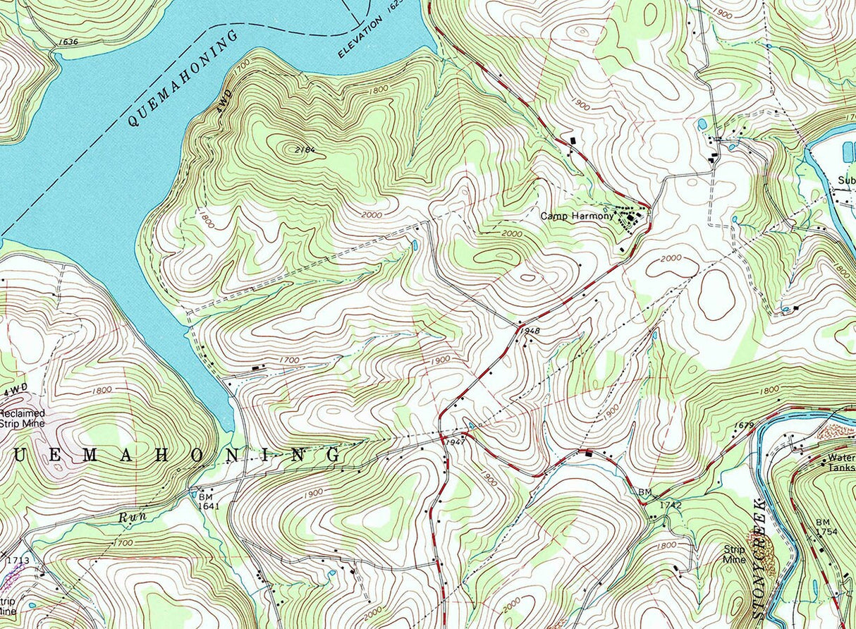 1971 Topo Map of Hooversville Pennsylvania Quadrangle Quemahonig Reservoir