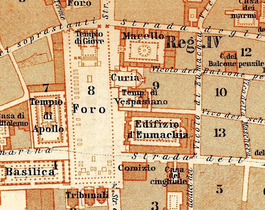1910 Map of Pompei Italy Baedeker Map