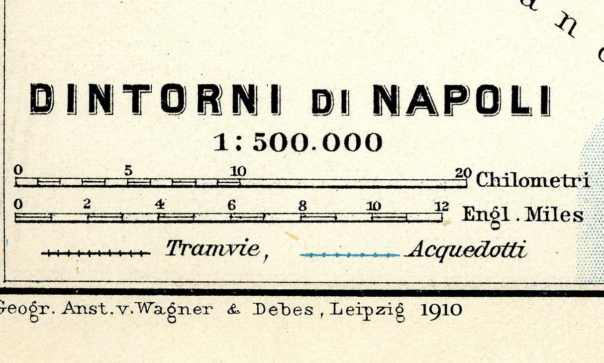1910 Map of Napoli Vesuvius Italy Baedeker Map