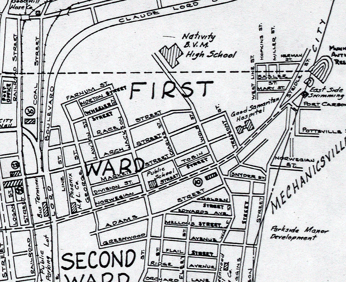 1920 Map of Pottsville Schuylkill County Pennsylvania