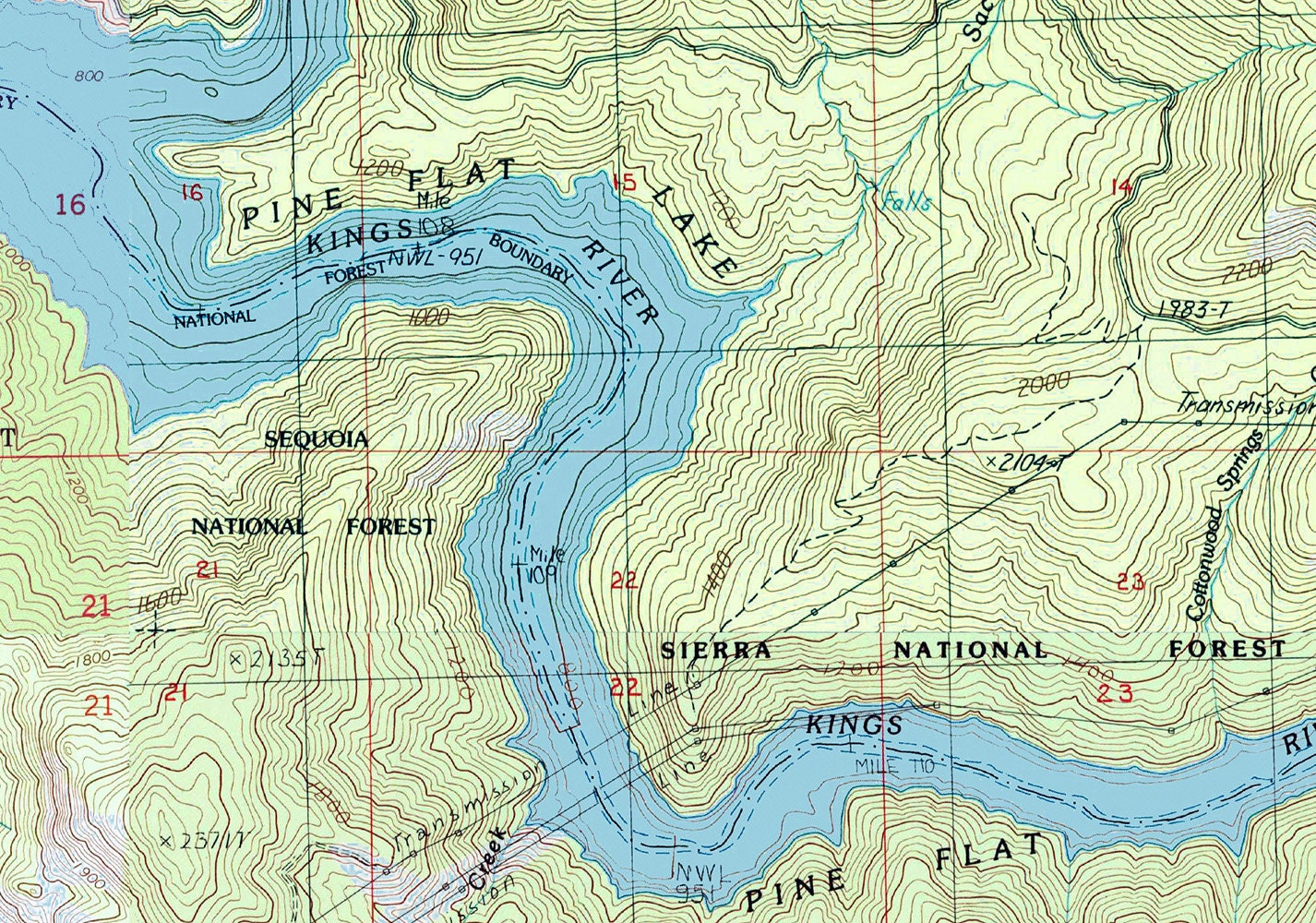 1987 Map of Pine Flat Lake California – Genealogical Surveyor