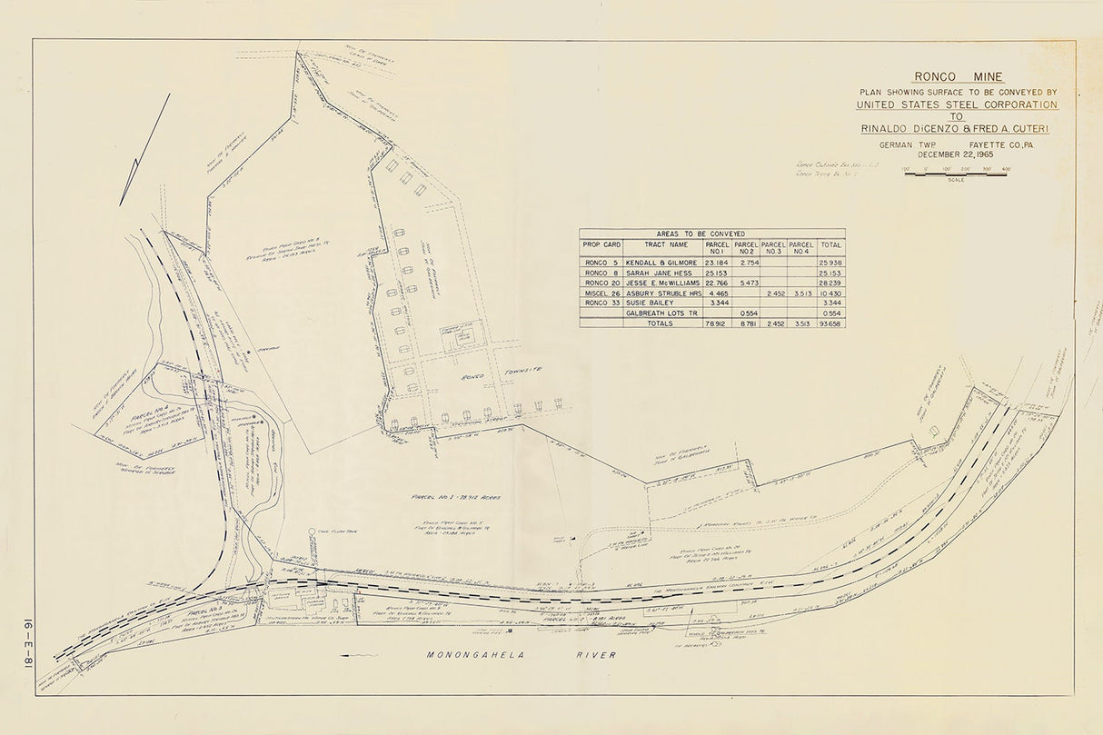 1965 Ronco PA Mine and Town Map Fayette County Masontown