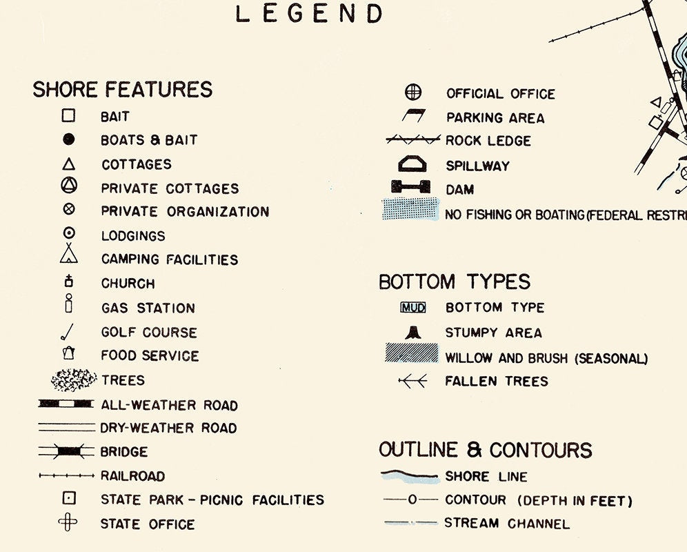 1959 Map of Berlin Lake Reservoir Stark Mahoning and Portage County Ohio