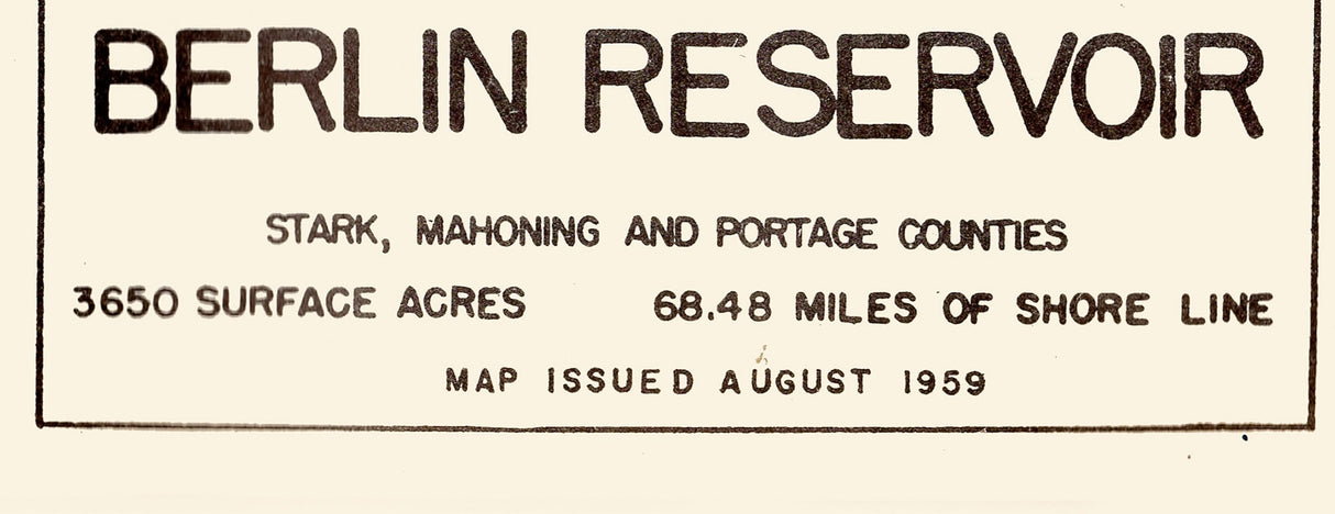 1959 Map of Berlin Lake Reservoir Stark Mahoning and Portage County Ohio