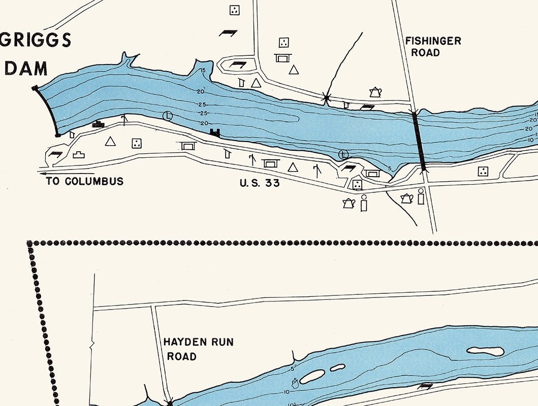 1960 Map of Griggs Reservoir Franklin County Ohio