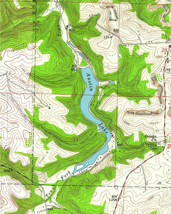 1960 Map of Austin Lake Ohio