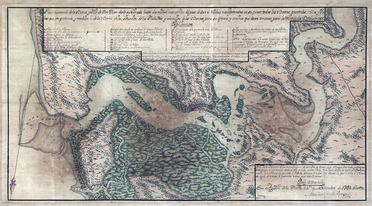1791 Map of the Saint Johns River Entrance Jacksonville Florida Area