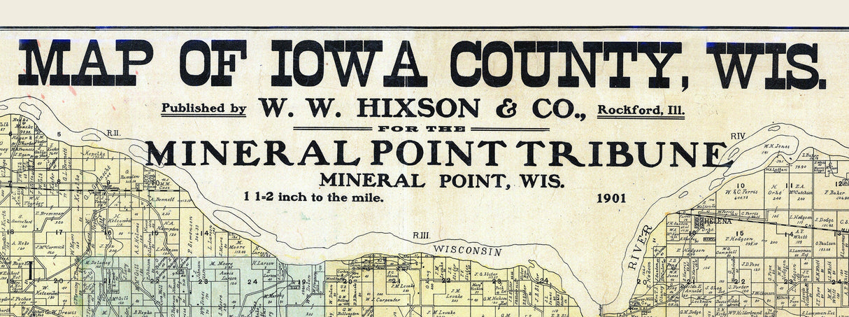 1901 Farm Line Map of Iowa County Wisconsin