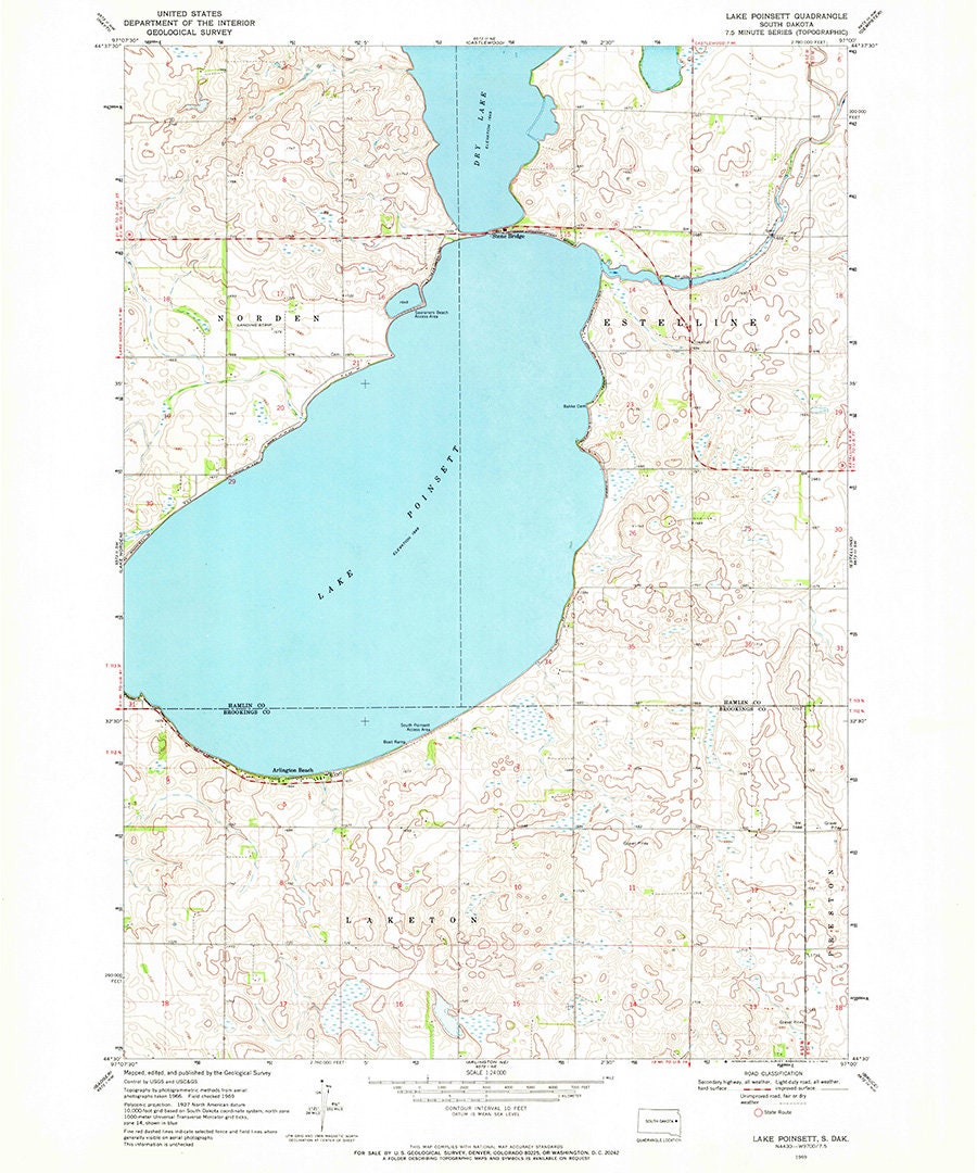 1969 Topo Map of Lake Poinsett South Dakota