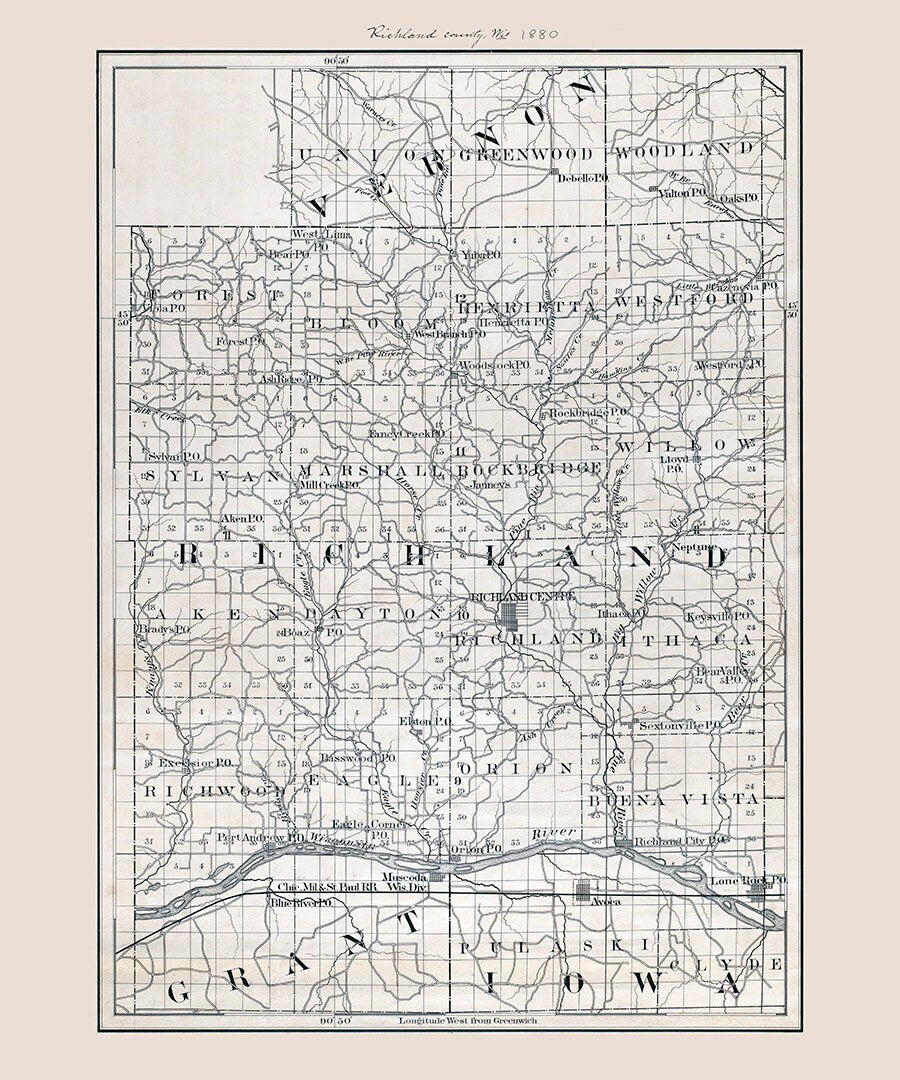 1880 Map of Richland County Wisconsin