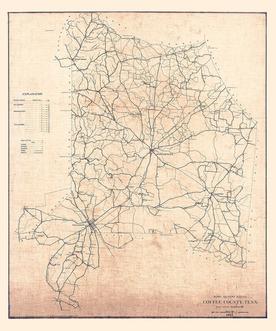 1922 Map of Coffee County Tennessee