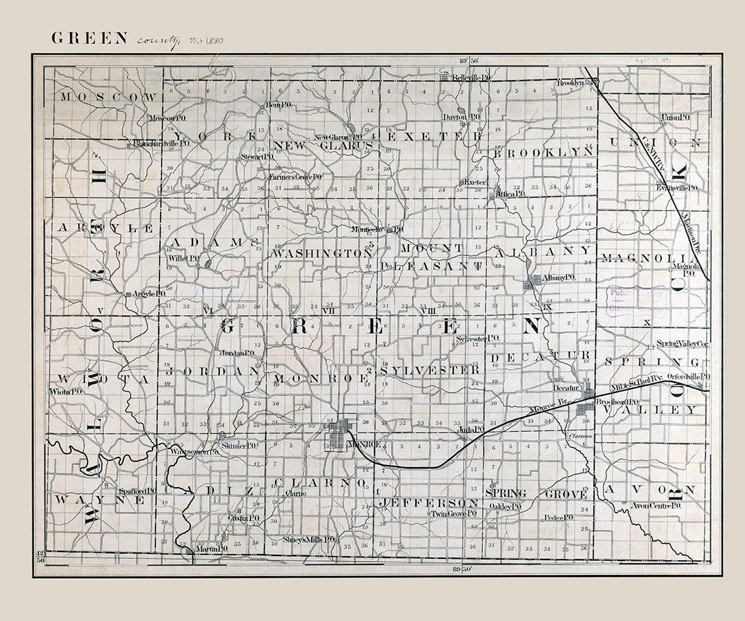 1880 Map of Green County Wisconsin