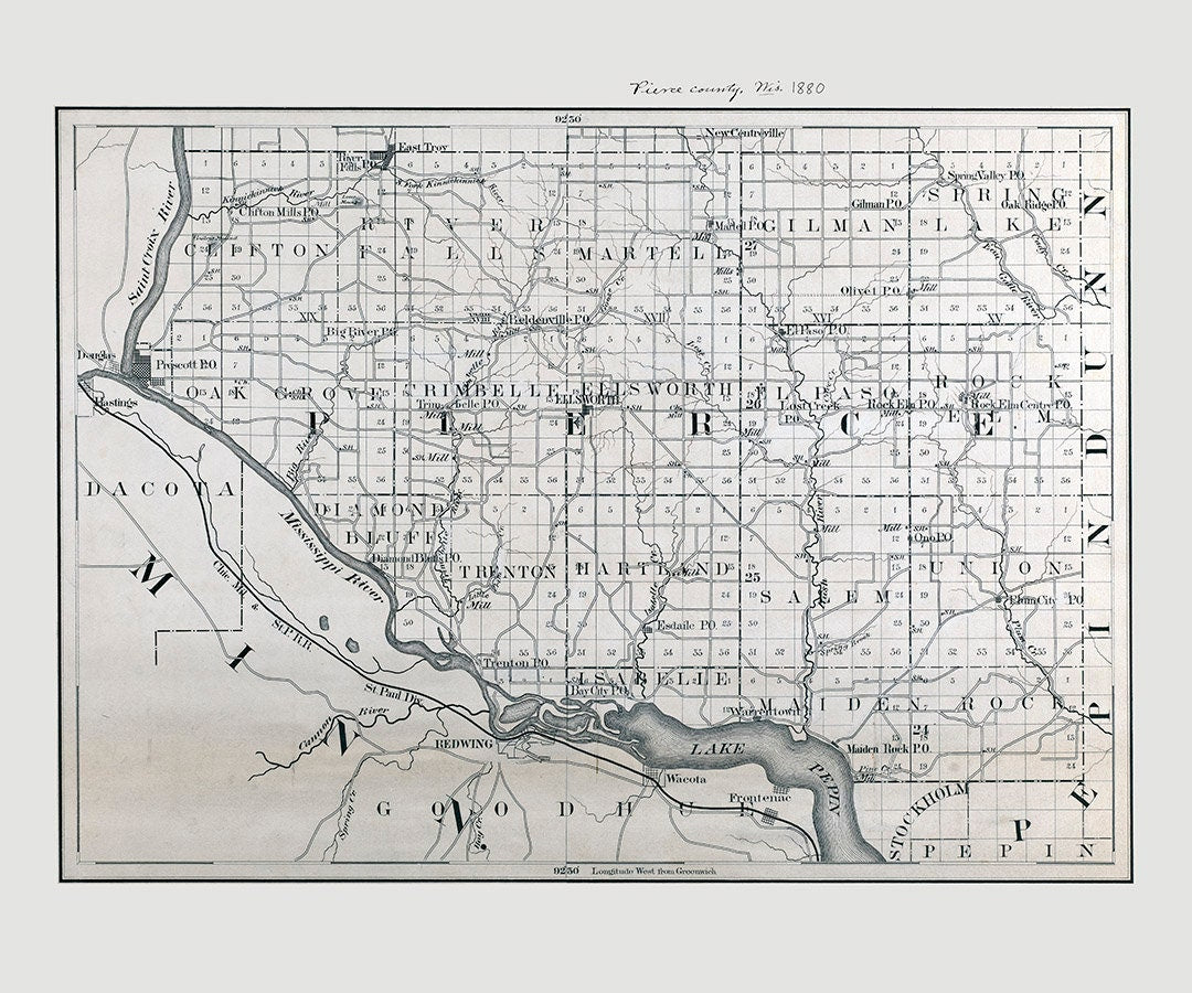 1880 Map of Pierce County Wisconsin