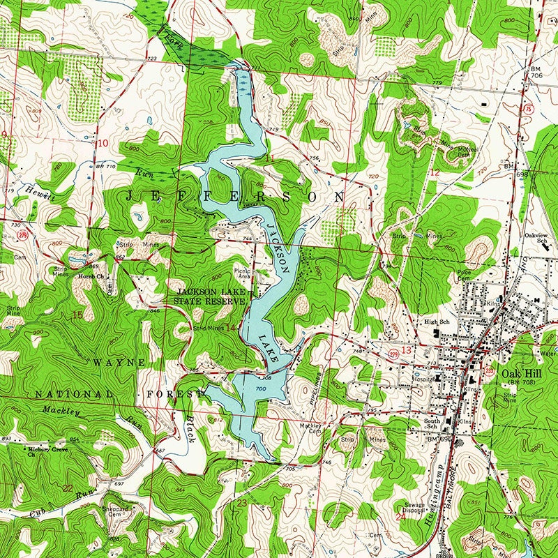 1963 Map of Jackson Lake Oak Hill Ohio