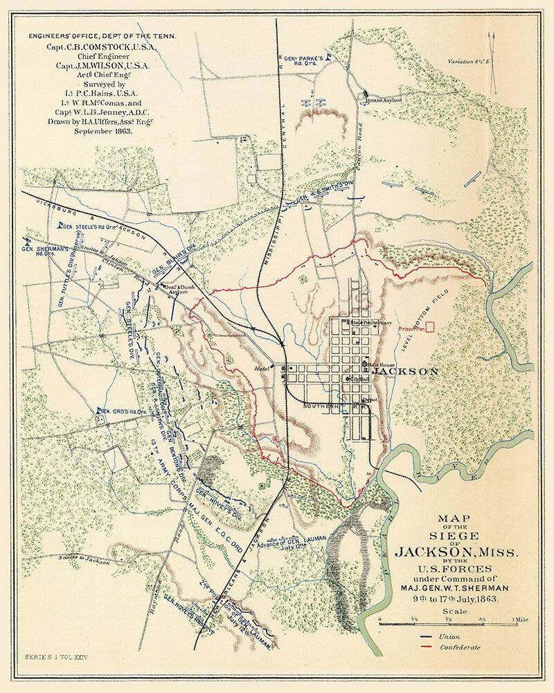 1863 Map of Jackson Mississippi