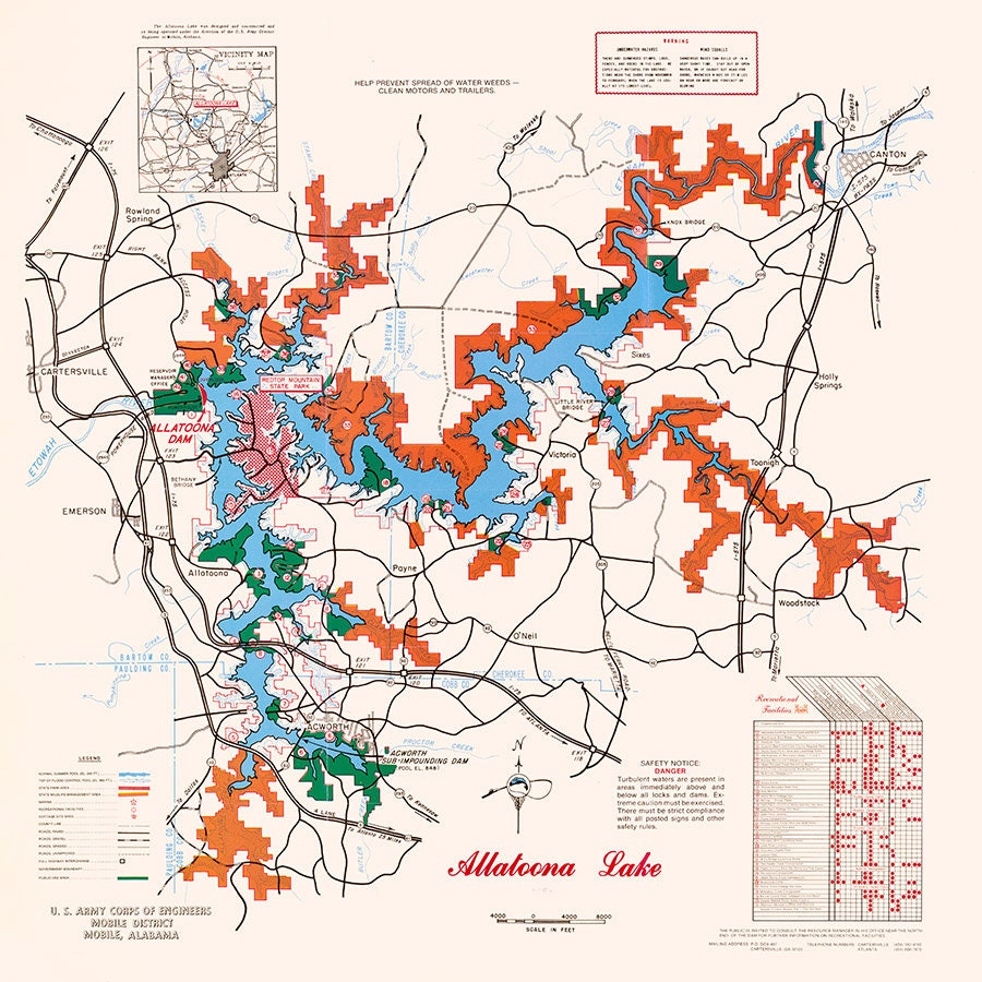 1988 Map of Allatoona Lake Georgia