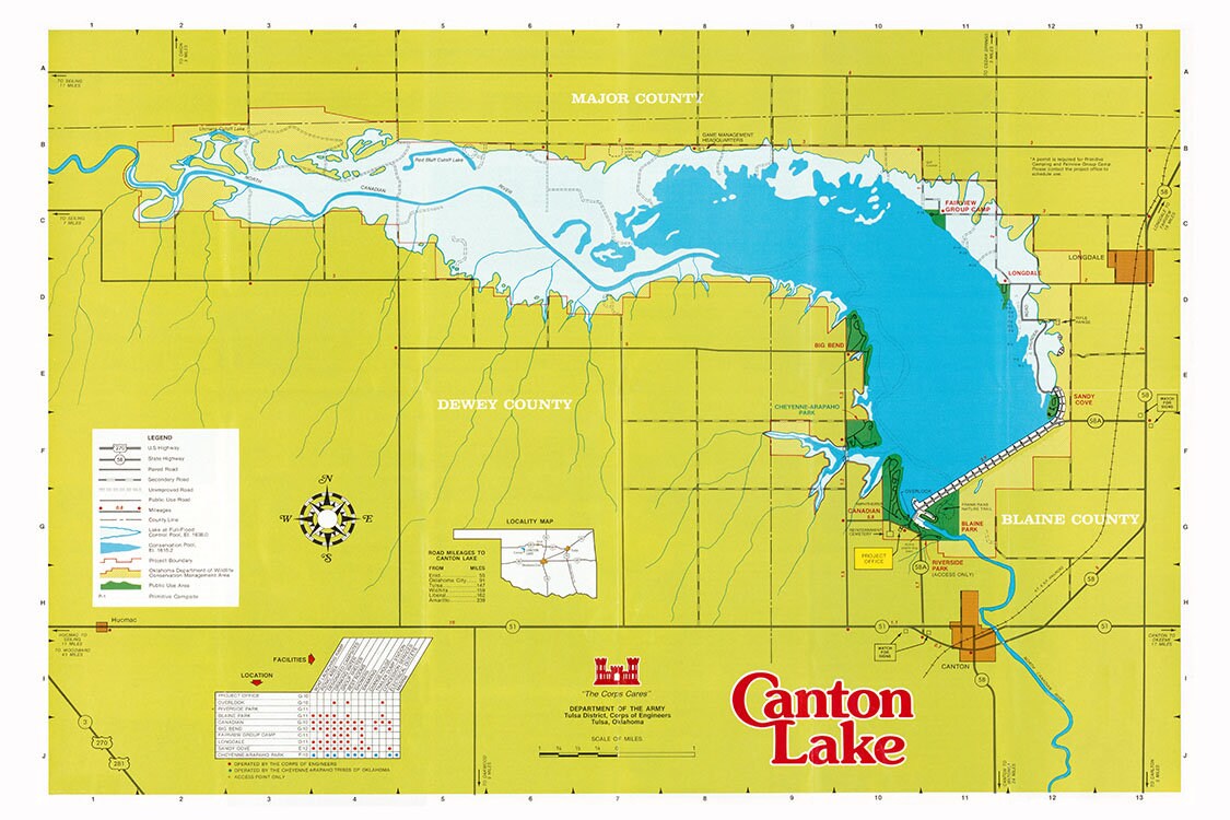 1990 Map of Canton Lake Oklahoma