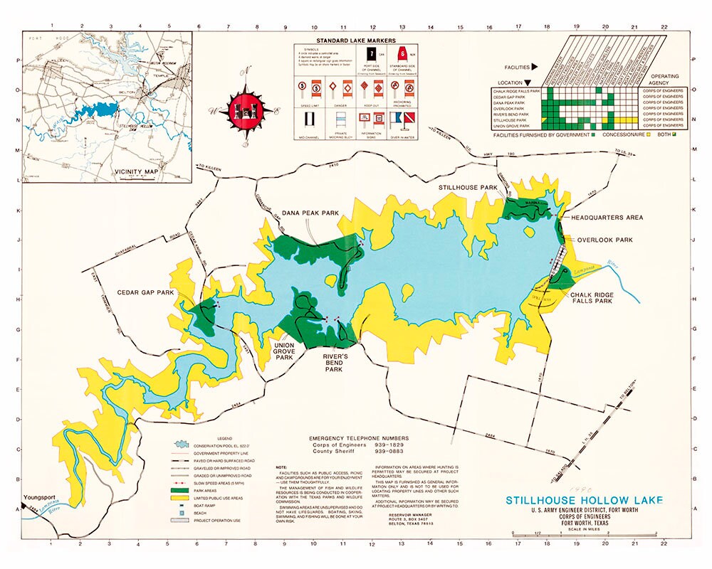 1990 Map of Stillhouse Hollow Lake Texas