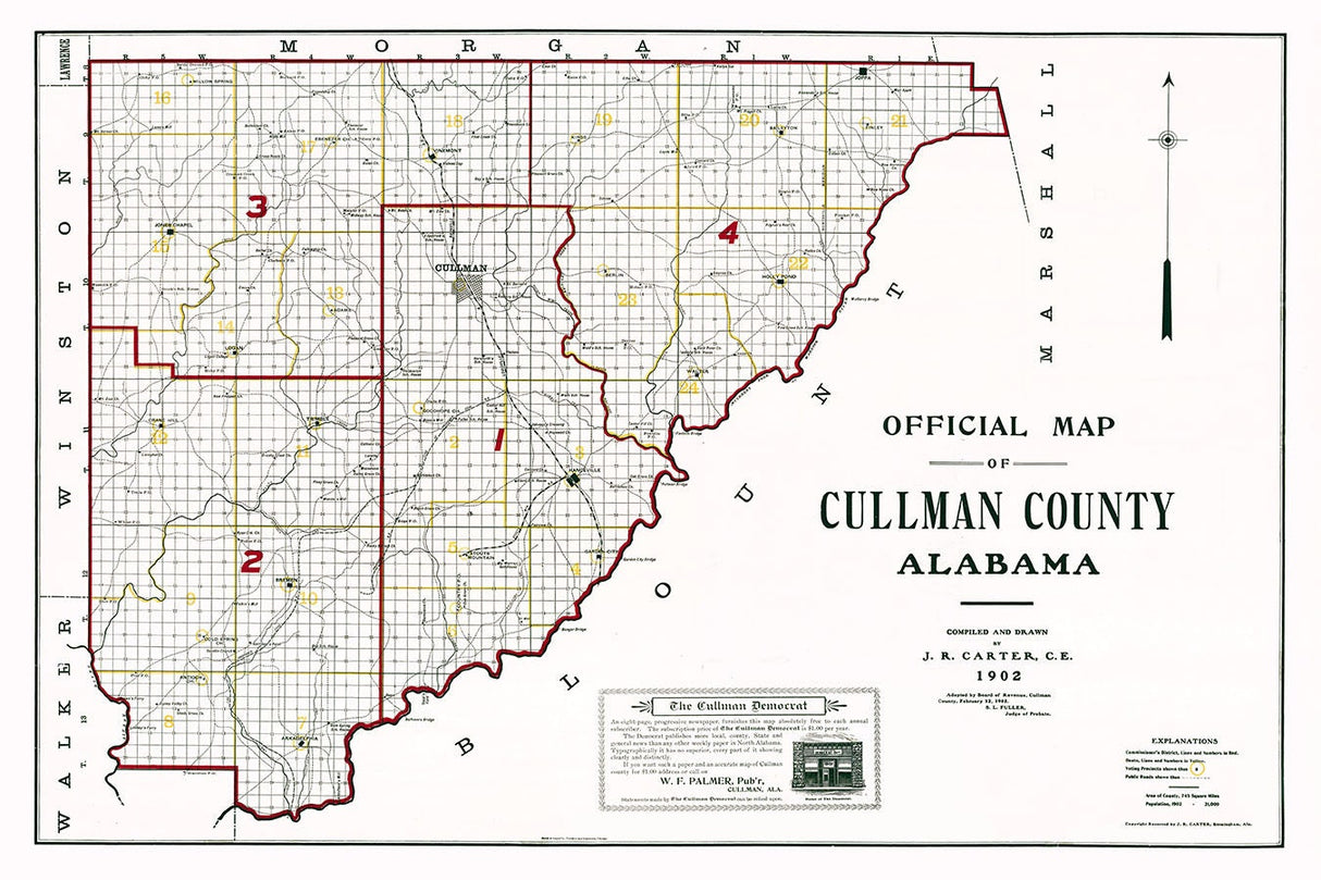 1902 Map of Cullman County Alabama