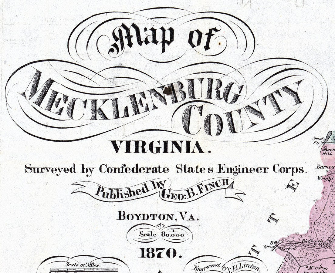1870 Map of Mecklenburg County Virginia